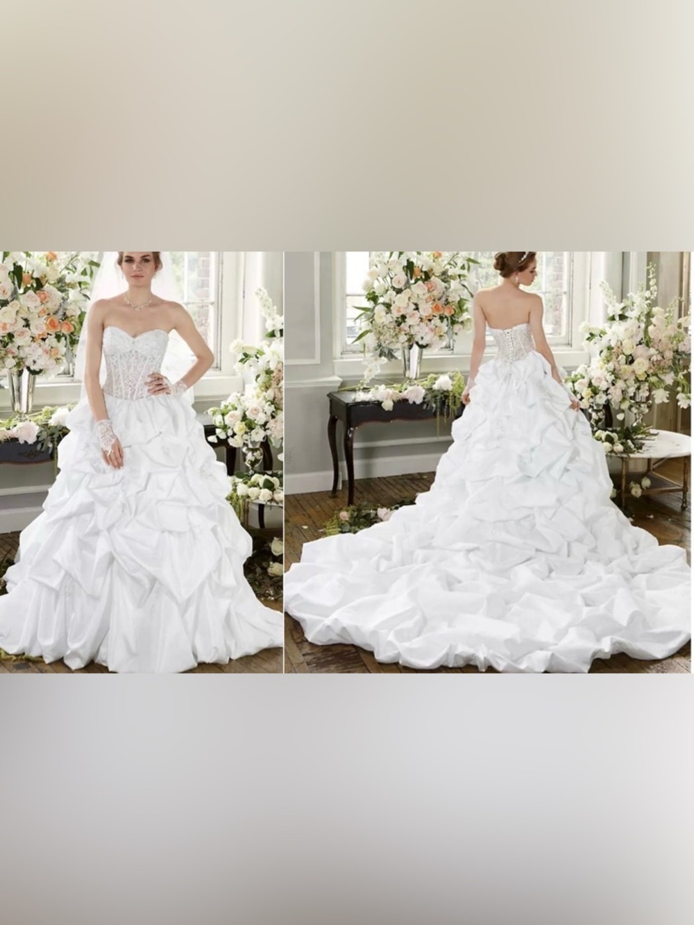 David’s Bridal Luxe Pick Up W/Illusion Bodice & Lace Up Back MSRP $1399~Sz.4~NWT